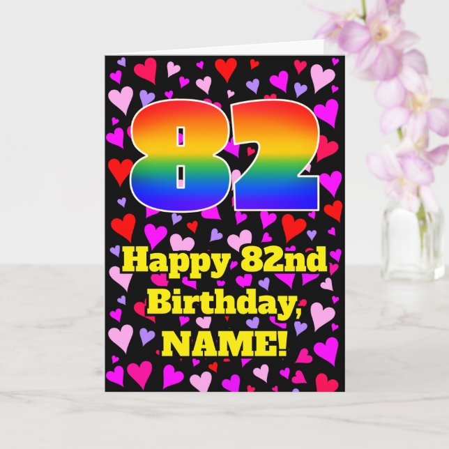 82nd Birthday: Loving Hearts Pattern, Rainbow # 82 Card (Orchid)