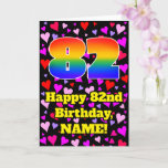 [ Thumbnail: 82nd Birthday: Loving Hearts Pattern, Rainbow # 82 Card ]