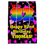 [ Thumbnail: 82nd Birthday: Loving Hearts Pattern, Rainbow # 82 Gift Bag ]