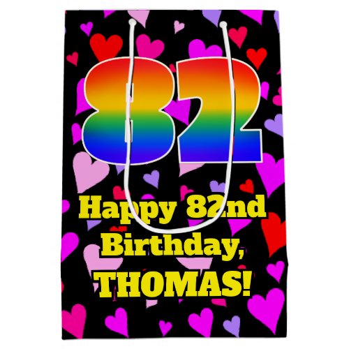 82nd Birthday Loving Hearts Pattern Rainbow  82 Medium Gift Bag