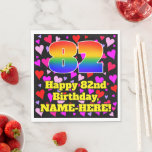 [ Thumbnail: 82nd Birthday: Loving Hearts Pattern, Rainbow # 82 Napkins ]