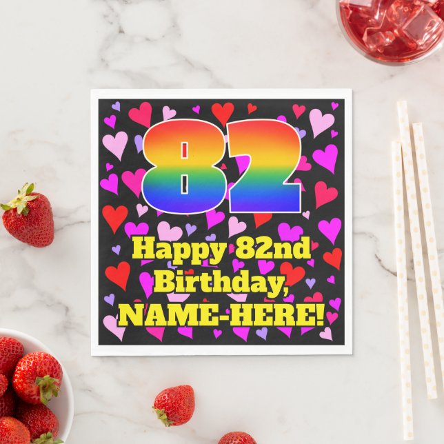 82nd Birthday: Loving Hearts Pattern, Rainbow # 82 Napkins (Insitu)