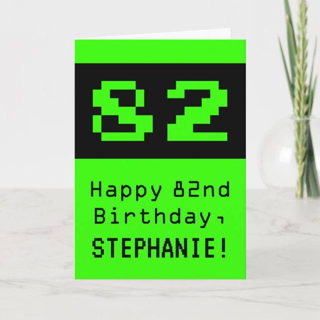 82nd Birthday: Nerdy / Geeky Style "82" and Name Card (Front)