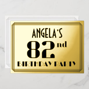 82nd Birthday Party: Art Deco Look “82” and Name Foil Invitation