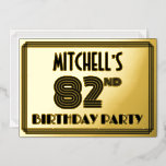[ Thumbnail: 82nd Birthday Party — Art Deco Style “82” & Name Invitation ]