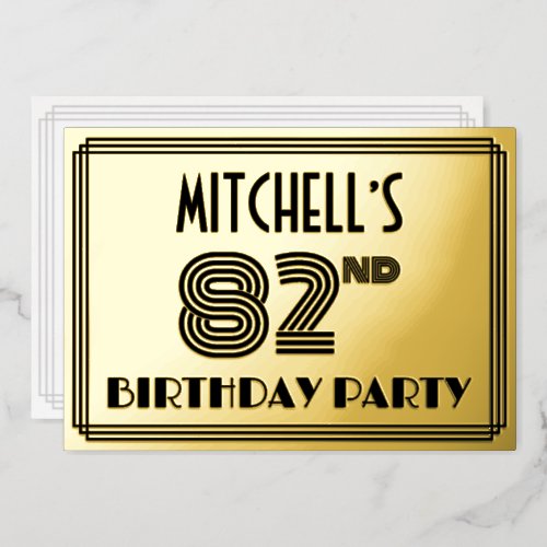 82nd Birthday Party  Art Deco Style 82  Name Foil Invitation