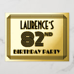 [ Thumbnail: 82nd Birthday Party ~ Art Deco Style “82” + Name Postcard ]