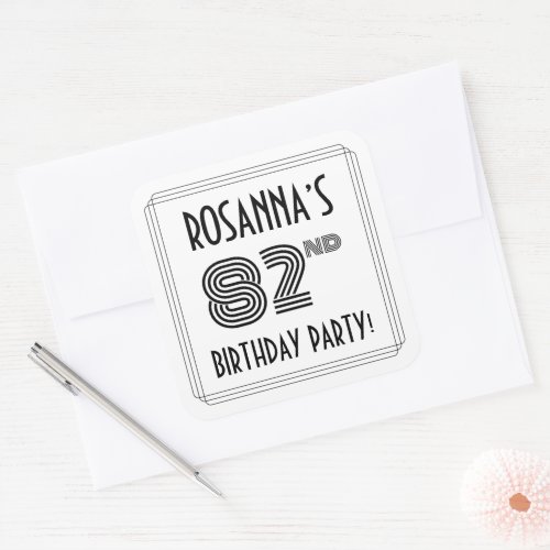 82nd Birthday Party Art Deco Style  Custom Name Square Sticker