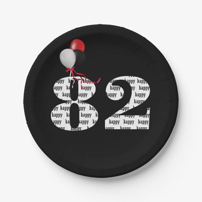 82nd birthday party balloons paper plates (Front)
