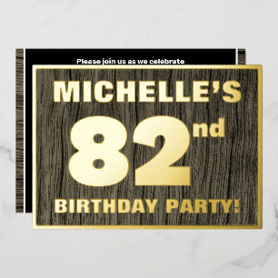82nd Birthday Party: Bold, Faux Wood Grain Pattern Foil Invitation