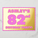 [ Thumbnail: 82nd Birthday Party — Bold, Fun, Pink Stripes # 82 Invitation ]
