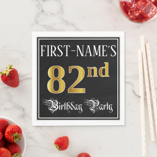 82nd Birthday Party — Fancy Script, Faux Gold Look Napkins (Insitu)