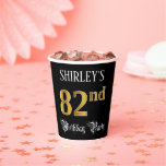 [ Thumbnail: 82nd Birthday Party — Fancy Script, Faux Gold Look Paper Cups ]
