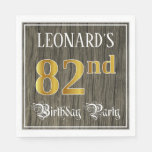 [ Thumbnail: 82nd Birthday Party — Faux Gold & Faux Wood Looks Napkins ]