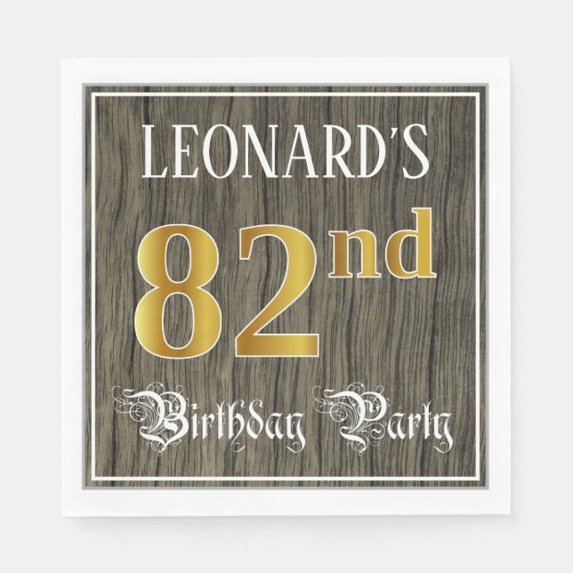 82nd Birthday Party — Faux Gold & Faux Wood Looks Napkins (Front)