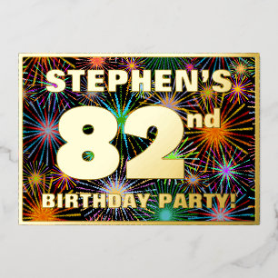 82nd Birthday Party — Fun, Colorful Fireworks Look Foil Invitation