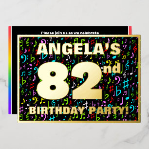 82nd Birthday Party — Fun, Colorful Music Symbols Foil Invitation