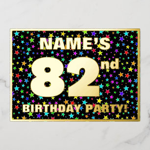 82nd Birthday Party — Fun, Colorful Stars Pattern Foil Invitation