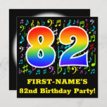 [ Thumbnail: 82nd Birthday Party: Fun Music Symbols, Rainbow 82 Invitation ]