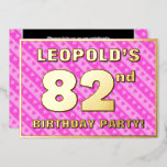[ Thumbnail: 82nd Birthday Party — Fun Pink Hearts and Stripes Invitation ]