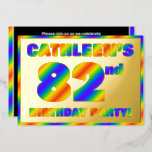 [ Thumbnail: 82nd Birthday Party — Fun, Rainbow Spectrum “82” Invitation ]
