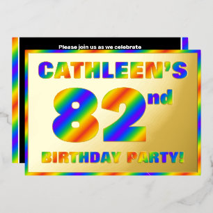 82nd Birthday Party — Fun, Rainbow Spectrum “82” Foil Invitation