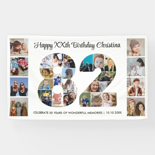 82nd Birthday Party Number 82 Photo Collage Banner