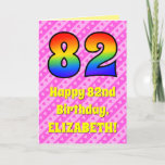 [ Thumbnail: 82nd Birthday: Pink Stripes & Hearts, Rainbow # 82 Card ]