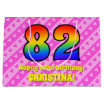 [ Thumbnail: 82nd Birthday: Pink Stripes & Hearts, Rainbow # 82 Gift Bag ]
