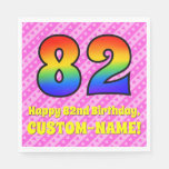 [ Thumbnail: 82nd Birthday: Pink Stripes & Hearts, Rainbow # 82 Napkins ]