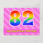 [ Thumbnail: 82nd Birthday: Pink Stripes & Hearts, Rainbow 82 Postcard ]