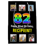 [ Thumbnail: 82nd Birthday: Rainbow “82“, Custom Photos & Name Gift Bag ]
