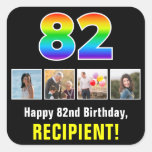 [ Thumbnail: 82nd Birthday: Rainbow “82”; Custom Photos & Name Sticker ]
