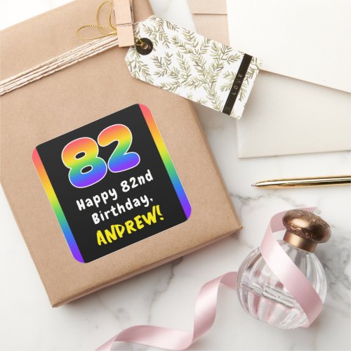 82nd Birthday Rainbow Spectrum  82 Custom Name Square Sticker
