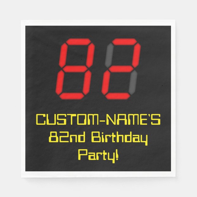 82nd Birthday: Red Digital Clock Style "82" + Name Napkins (Front)