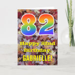 [ Thumbnail: 82nd Birthday; Rustic Autumn Leaves; Rainbow "82" Card ]