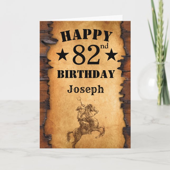 82nd Birthday Rustic Country Western Cowboy Horse Card (Front)