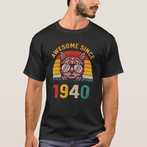 82nd Birthday Vintage Cat  82 Years Awesome Since  T_Shirt