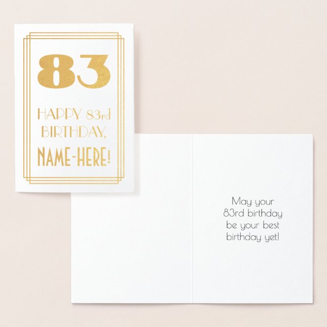 83rd Birthday: Art Deco Inspired Look "83" & Name Foil Card (Display)