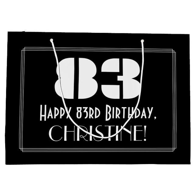 83rd Birthday ~ Art Deco Inspired Look "83" + Name Large Gift Bag (Back)