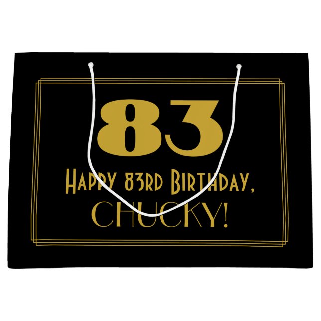 83rd Birthday — Art Deco Inspired Look "83" & Name Large Gift Bag (Front)