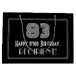 [ Thumbnail: 83rd Birthday — Art Deco Inspired Look "83" & Name Gift Bag ]