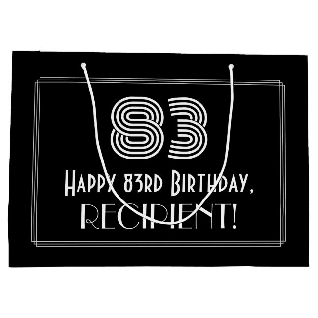 83rd Birthday — Art Deco Inspired Look "83" & Name Large Gift Bag (Back)