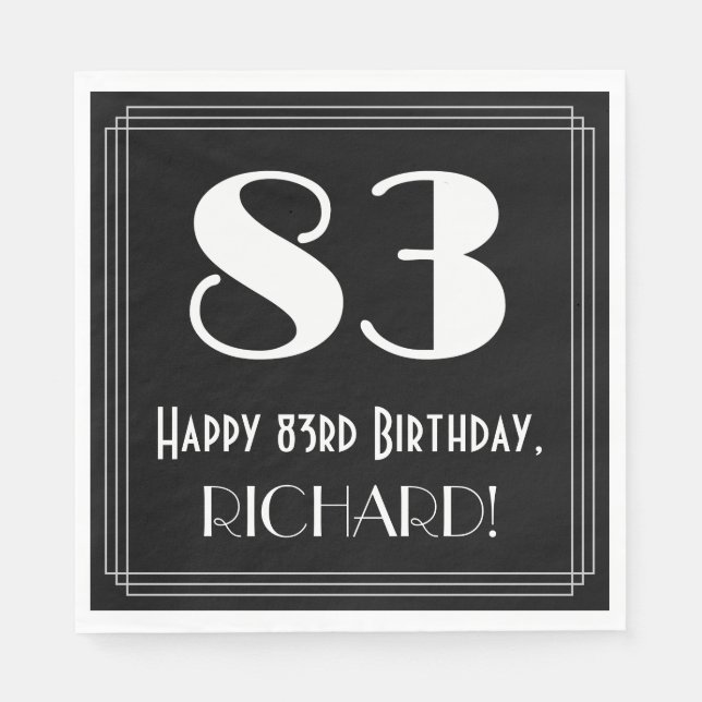 83rd Birthday ~ Art Deco Inspired Look "83", Name Napkins (Front)