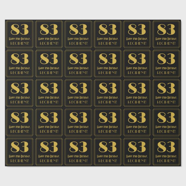 83rd Birthday ~ Art Deco Inspired Look "83", Name  Wrapping Paper (Seam)