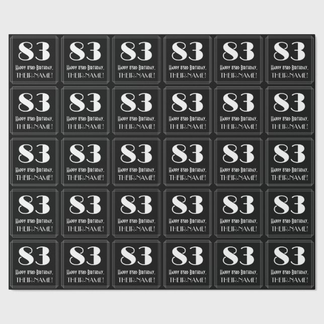 83rd Birthday - Art Deco Inspired Look "83", Name Wrapping Paper (Seam)