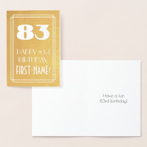 83rd Birthday  Art Deco Style 83  Custom Name Foil Card