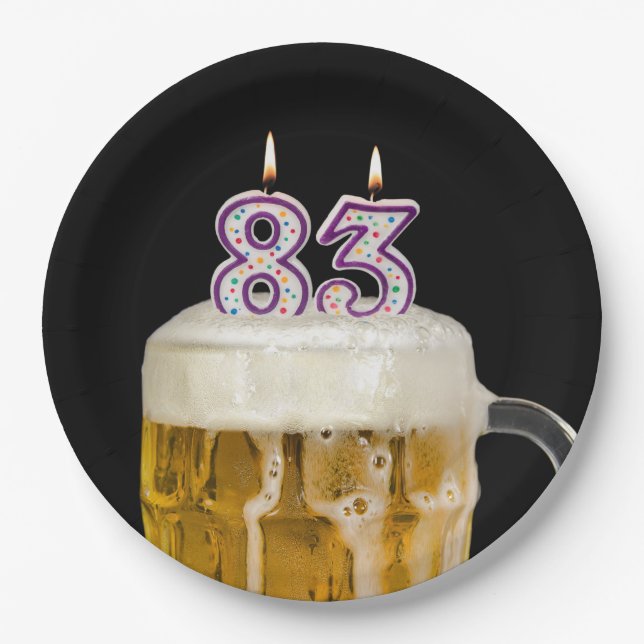 83rd Birthday Beer on black Paper Plate (Front)