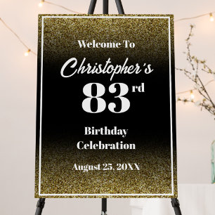 83rd Birthday Black and Gold Welcome Sign