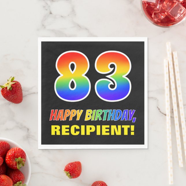 83rd Birthday: Bold, Fun, Simple, Rainbow 83 Napkins (Insitu)